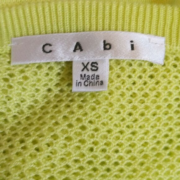 CAbi style #199 split back mesh neon lemon lime sweater, acrylic, sheer XS - Picture 9 of 9